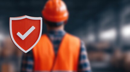 Worker in hard hat ensures safety compliance at construction site with regulatory standards overlay