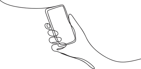 Single continuous line drawing of hand holding phone or smartphone. Modern simple line draw design. one line Icon drawing with white background © Mofazzelh