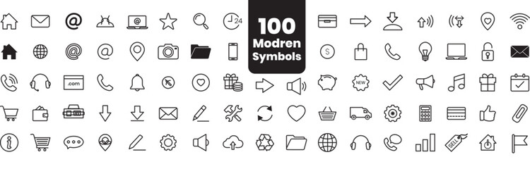 “Minimal Line Icons Set – 100 Modern UI/UX Symbols, Web & Mobile Interface Vector Pack”