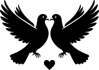 Valentine pigeon couple with heart silhouette vector illustration