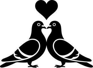 Valentine pigeon couple with heart silhouette vector illustration