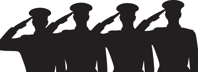Silhouetted soldiers give salute with respect