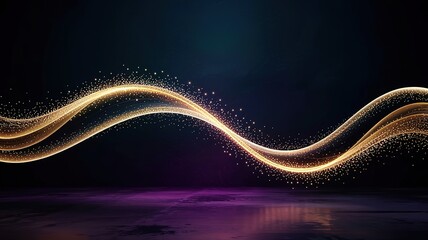 Shining golden stardust particles flow gracefully against a backdrop of dark elegance and deep purple