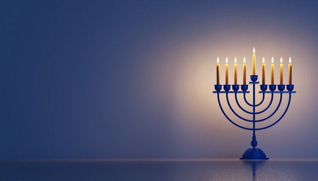 Hanukkah celebration with a traditional menorah and glowing candles, a symbol of light, faith, and joy, perfect for holiday cards and festive designs