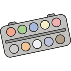 A watercolor paint set with ten distinct circular pans of various pastel colors neatly arranged in a grey plastic case creating an artistic and creative tool for painting and drawing on a clean white
