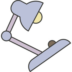A Light Purple Desk Lamp with an Adjustable Arm and a Yellow Light Bulb on a Transparent Background Creating a Simple Artistic Illustration
