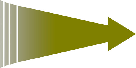 A stylized olive green arrow with a gradient and layered tail pointing right on a white background.