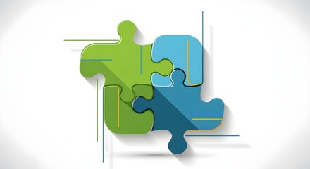 A sleek vector illustration of abstract renewable-energy shapes interlocking like puzzle pieces, green and blue accent lines, no icons, no symbols resembling copyrighted logos, geometric style, subtle