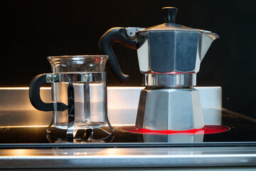 Italian moka coffee maker on Stove