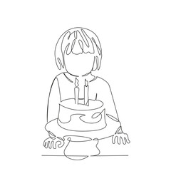 Obraz premium One continuous single drawing line art flat doodle candle, celebrate, birthday, childhood, girl, cake, little. Isolated image hand draw contour on a white background, hand drawn, not AI