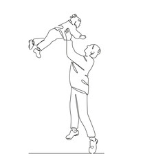 One continuous single drawing line art flat doodle mother, daughter, up, baby, happy, family, girl, happiness. Isolated image hand draw contour on a white background, hand drawn, not AI
