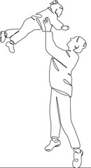 One continuous single drawing line art flat doodle mother, daughter, up, baby, happy, family, girl, happiness. Isolated image hand draw contour on a white background, hand drawn, not AI
