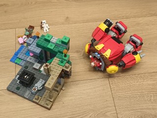 Obraz premium A playful crossover of LEGO worlds featuring Minecraft, Sonic the Hedgehog's Dr. Eggman, and Star Wars Stormtroopers