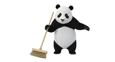 Panda bear costume holding a broom silhouette