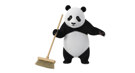 Panda bear costume holding a broom silhouette