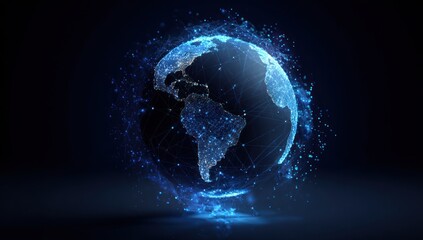 Digital glowing earth sphere with blue network connections against dark background