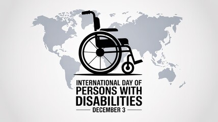 International Day of Persons With Disabilities December 3, wheelchair symbol, world map background