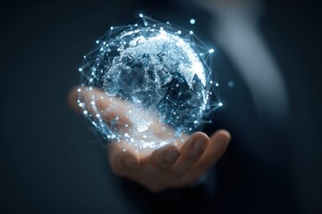 Hand holding glowing digital representation of the earth network