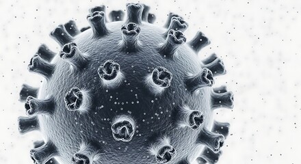 Detailed 3D rendering of a coronavirus particle with spike proteins.