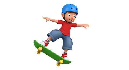 Cartoon boy in helmet riding a green skateboard silhouette