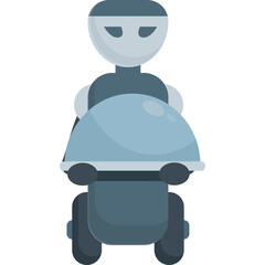 Futuristic Robot on Wheels Delivering a Covered Dish with a Sleek Metallic Design and Gray and Blue Tones Against a Transparent Background