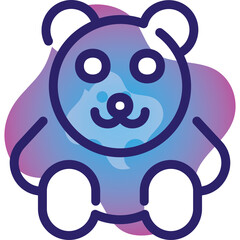 Cute teddy bear icon outline drawing with soft purple blue watercolor splash background adorable childhood toy symbol on transparent backdrop