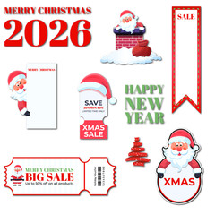 Merry Christmas and Happy New Year 2026 Coupon & Sticker Set &ndash; Holiday Sale Labels and Festive Badges