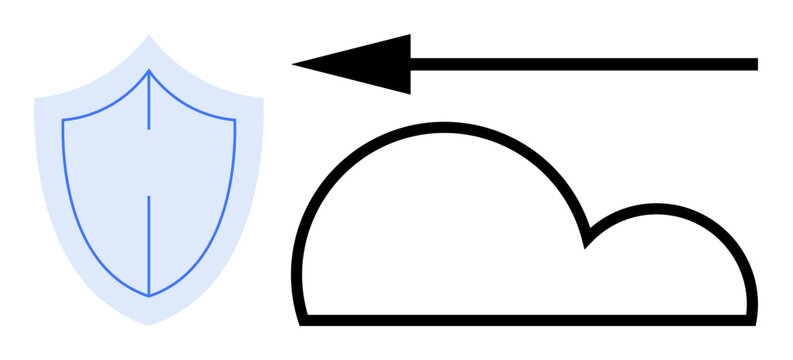 Cloud security. Cloud security illustration shield symbol data protection. Cloud security ensures secure data storage and transmission. For IT, cybersecurity, storage, networks
