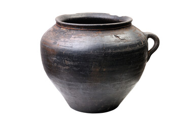 Antique rustic clay pot isolated on white background.
