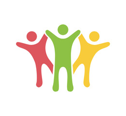 Colorful Three Human Figures Holding Hands Community Logo