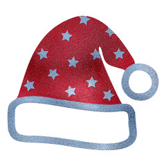 Red metallic santa hat with silver stars