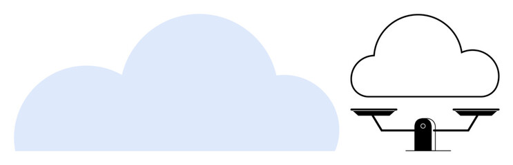 Minimalistic cloud shape paired with a scale symbolizing balance and fairness in data sharing. Ideal for cloud computing, technology, data ethics, innovation, connectivity, equality, simple flat