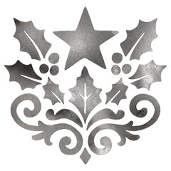 Silver christmas star holly scrollwork transparent background