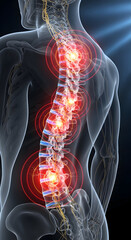 Back Pain Illustration Showing Spine Inflammation and Nerve Connections