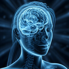 Human Anatomy Illustration Showing Brain and Skeletal Structure