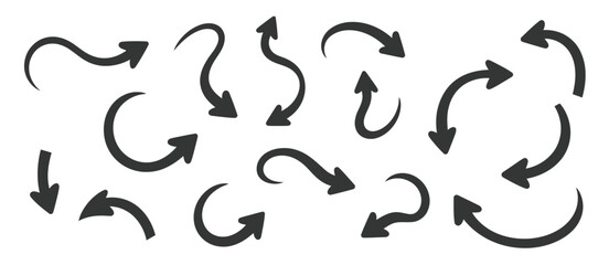 Black arrows icons, featuring curved arrows, straight arrows