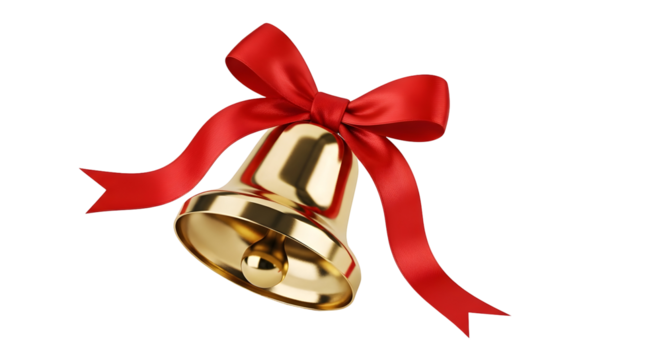 Golden christmas bell with red ribbon silhouette