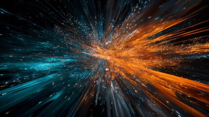 Fototapeta premium Vibrant energy streams erupt outward from a central point against a dark background