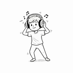 Fototapeta premium Illustration of a boy with headphones listening to music and dancing