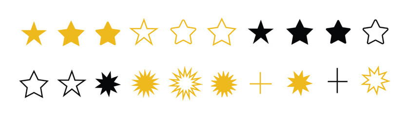 Set of Star Shape Vector Illustration Isolated on Transparent Background