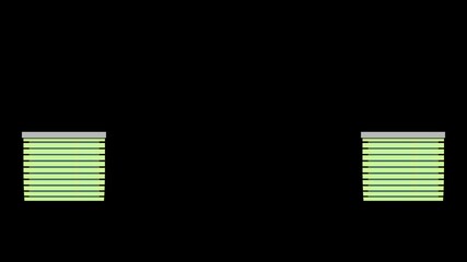 Opening and closing metal window blind.Ultra HD animation of video transition,closing window shutter,animated Curtains,darkness curtains behind the awnings,Closing the window curtain for home security