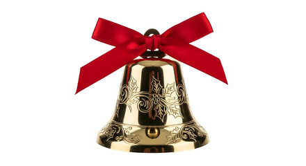Golden christmas bell with red bow silhouette