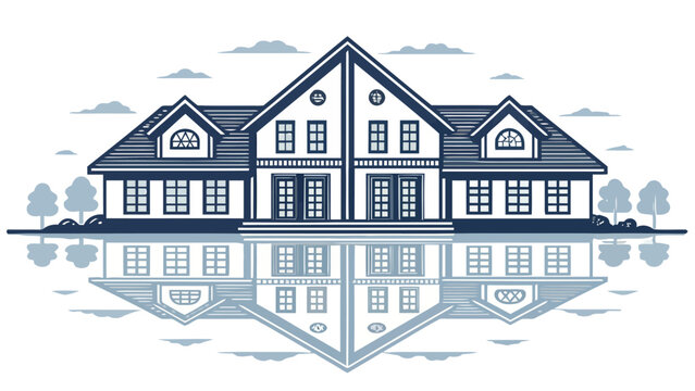 Stunning architectural rendering of a modern home with its mirrored reflection, perfect for real estate, design, and home improvement marketing campaigns