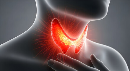 Thyroid Gland Inflammation Highlighted on Human Neck Anatomy
