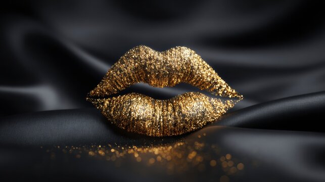 Luxury Event Ad Featuring 24k Gold Glitter Kiss Cloud Against Black Satin Background