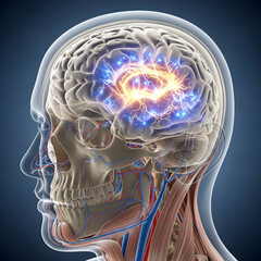 Analyzing Brain Activity in Human Head Anatomy Medical Concept