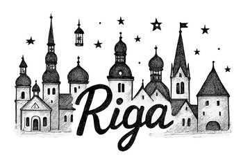 Fototapeta premium Drawing of a city with a black and white background