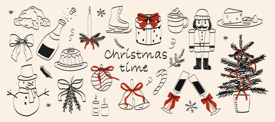 Creative and festive illustrations capture the joyful spirit of Christmas time celebration with various holiday symbols
