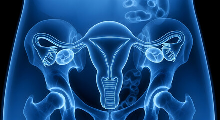 Female Reproductive System Anatomy in Blue X-ray Style