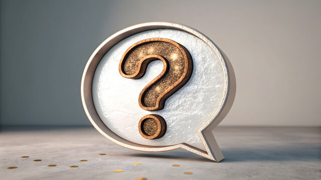 Intriguing question mark in a thought bubble with golden confetti sparks curiosity and invites exploration for creative projects and brainstorming - Powered by Adobe